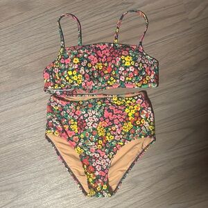 J. Crew Floral high waisted Bikini - Pink and Yellow bottoms size xs top size s